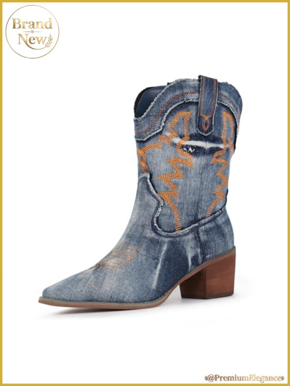 Women's Western Cowboy Boots Embroidered Ankle Boots Low Chunky Heel Rodeo